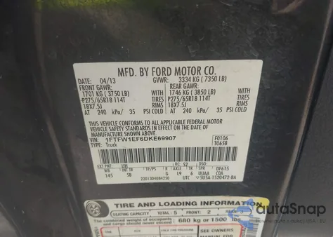 2013 Ford F-150 Fx4 from USA, damaged, VIN 1FTFW1EF6DKE69907